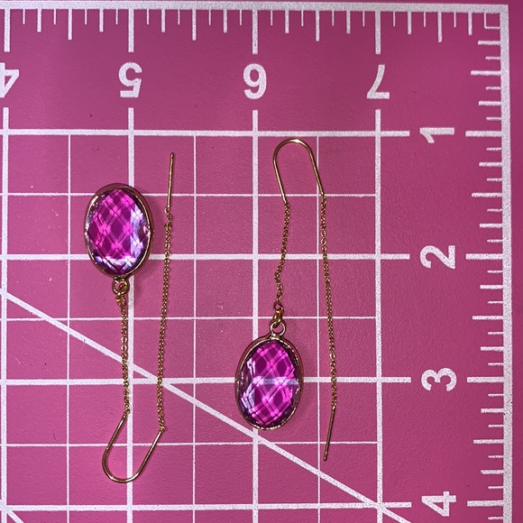 GradeA June Light Alexandrite 18mm Gold Plated Oval Crystal Pendant Drop Earring - Picture 8 of 17